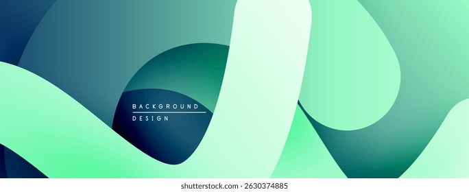Formas fluidas abstratas, tons de azul-petróleo e hortelã criam um fundo dinâmico. Design moderno, gradientes suaves, formas sobrepostas apresentam harmonia visual.