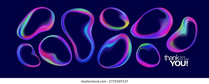 Formas fluidas Abstractas con texturas de gradiente transparentes. Esferas de cristal de colores y burbujas de jabón crean efectos de cristal de ensueño con tonos púrpura, rosa y azul sobre fondo limpio.