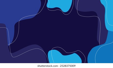Abstract fluid shapes in various shades of blue and purple with thin white lines. backdrop banner poster card wallpaper website header design.