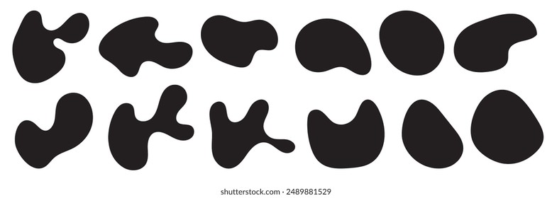 Abstract fluid shapes vector set, simple water forms. Black blob set, vector illustration.