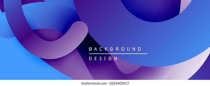 Abstract fluid shapes, vibrant blues, purples create dynamic background. Text reads background design. Modern, smooth gradients present.