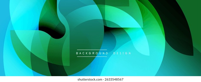 Abstract fluid shapes, vibrant blues, greens create dynamic background. Modern design features overlapping layers, smooth gradients.