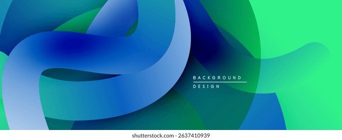 Abstract fluid shapes, vibrant blues, greens create dynamic background. Smooth gradients, modern design elements present.