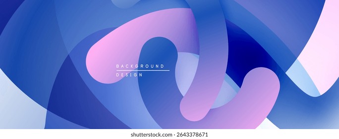 Abstract fluid shapes, vibrant blues, purples, whites blend. Modern design creates dynamic visual experience. Smooth gradients dominate composition.
