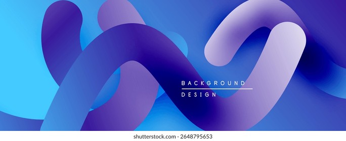 Formas fluidas abstratas, azuis vibrantes, roxas criam fundo dinâmico. Gradientes suaves sugerem movimento, profundidade. Elemento de design moderno.