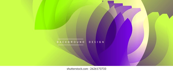 Abstract fluid shapes, vibrant colors blend. Modern design, dynamic composition, yellow, green, purple gradients. Smooth transitions create visual interest.