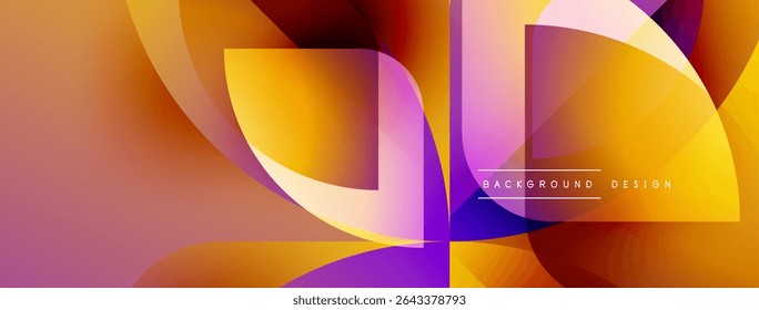 Abstract fluid shapes, vibrant colors blend. Orange, yellow, purple gradients create dynamic composition. Modern design element for backgrounds.
