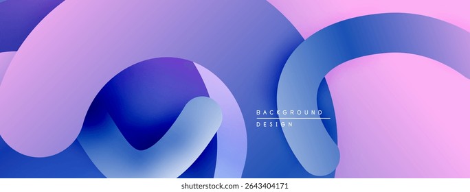 Abstract fluid shapes, vibrant colors blend. Gradient design creates smooth transitions, modern aesthetic. Background features flowing curves, soft hues.