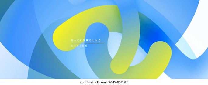 Abstract fluid shapes, vibrant colors blend. Modern design, smooth gradients create dynamic composition. Blue, yellow, green hues dominate.