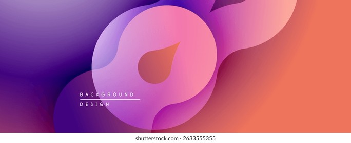 Abstract fluid shapes, vibrant gradients. Purple, pink, orange hues blend seamlessly. Modern design element for backgrounds.