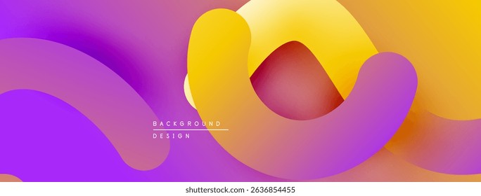 Abstract fluid shapes, vibrant gradients. Purple, orange hues blend seamlessly. Modern design element for backgrounds, presentations.