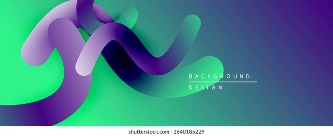 Abstract fluid shapes, vibrant gradients. Modern design, smooth curves, dynamic composition. Green, purple hues dominate visual space.