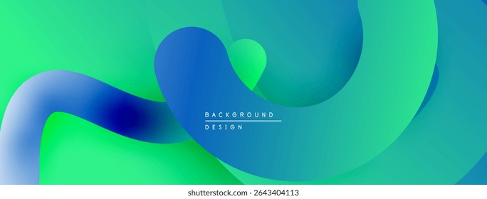 Abstract fluid shapes, vibrant gradients. Blue, green hues blend seamlessly creating dynamic background design. Modern aesthetic.