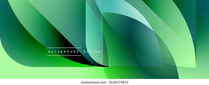 Abstract fluid shapes, vibrant green hues, modern design. Overlapping layers create dynamic visual texture. Minimal text present.