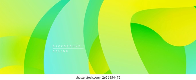 Abstract fluid shapes, vibrant green, yellow hues. Smooth gradients create dynamic visual flow. Modern design element.