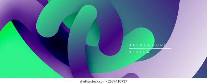 Abstract fluid shapes, vibrant green, purple hues. Modern design, smooth gradients create dynamic composition. Background element for projects.