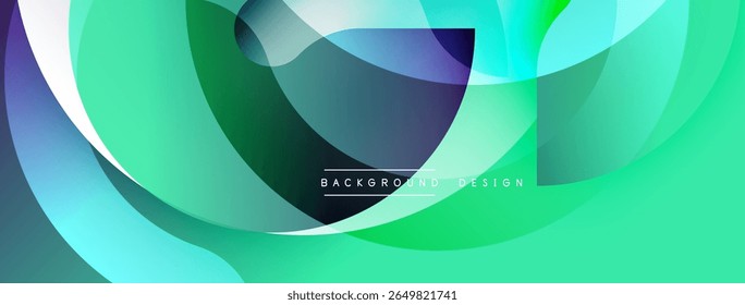 Abstract fluid shapes, vibrant green hues dominate. Modern design with layered elements creates dynamic visual effect. Smooth gradients present.