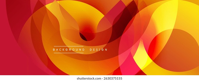 Abstract fluid shapes, vibrant orange, yellow, red hues. Dynamic composition creates modern background design. Smooth gradients, flowing forms.