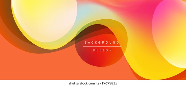 Formas fluidas abstratas, tons laranja vibrante, amarelo, vermelho. Design moderno, gradientes suaves criam composição dinâmica. Elemento de plano de fundo.