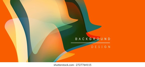 Formas fluidas Abstractas, fondo naranja vibrante. Las capas superpuestas crean un efecto visual dinámico. Elemento de diseño moderno.