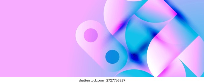 Abstract fluid shapes, vibrant pinks, blues create dynamic composition. Soft gradients suggest movement, light interplay. Modern design.