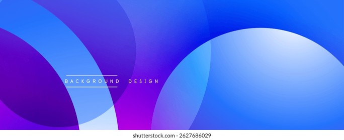 Formas fluidas abstratas, vibrantes gradientes roxos e azuis. Elementos de design modernos criam uma experiência visual dinâmica. Transições suaves, formas sobrepostas.