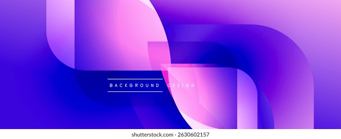 Abstract fluid shapes, vibrant purple hues blend. Modern design, smooth gradients create dynamic visual effect. Background features text elements.