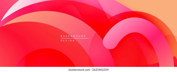Abstract fluid shapes, vibrant reds, pinks, oranges create dynamic background. Modern design elements suggest movement, energy.