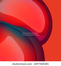 Formas fluidas abstratas, vermelhos vibrantes, laranjas dominam. Design moderno, efeito em camadas cria profundidade. O texto lê o design do plano de fundo.