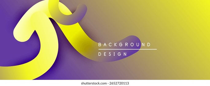 Abstract fluid shapes, vibrant yellow, purple gradients. Modern background design, smooth curves, dynamic composition.