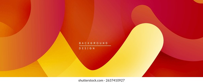 Abstract fluid shapes, warm color palette. Red, orange, yellow gradients create dynamic composition. Modern design element.