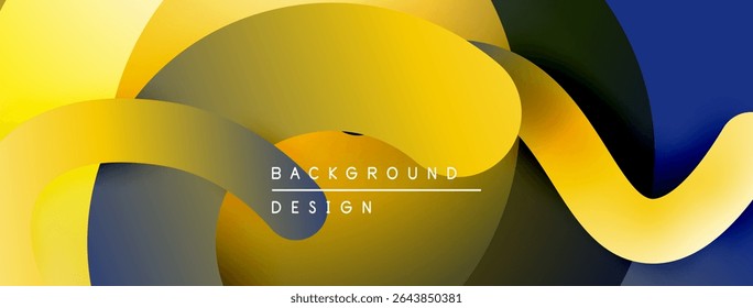 Abstract fluid shapes, yellow, blue, dark tones. Modern design elements create dynamic composition. Background text reads background design.
