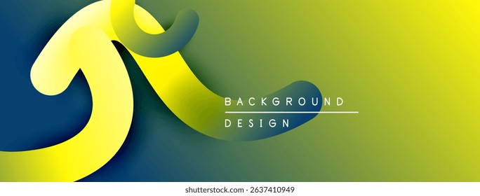 Abstract fluid shapes, yellow, dark blue, green gradient. Modern design element for backgrounds, presentations. Simple, clean aesthetic.