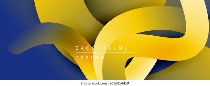 Abstract fluid shapes, yellow plus dark blue gradients. Modern design element, smooth curves create dynamic composition. Background texture.