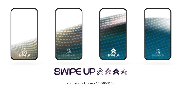 abstract fluid smoky gradient backdrop with  swipe up icon.  vector UI social network swipe stories invitation template  illustration