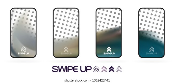 abstract fluid smoky gradient backdrop with  swipe up icon.  vector UI social network swipe stories invitation template  illustration