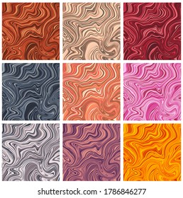 Abstract fluid splash square backgrounds. Futuristic paint with liquid trendy poster template. Set of acrylic marble dynamic layout cover. Business frame for flier. Colourful illustration collection.