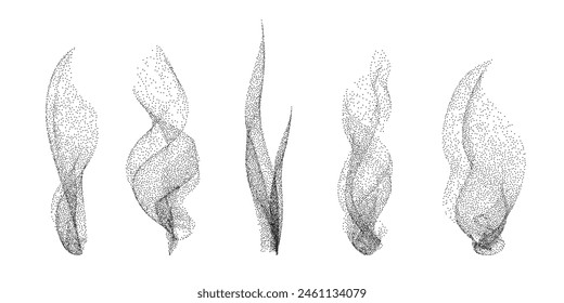 Abstract fluid stippled gradient smoke elements. Noise grain texture steam shape set