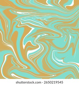 Abstract fluid swirl pattern in turquoise, gold, and white tones. Trendy marble art design ideal for luxury prints, fashion, and modern digital art.