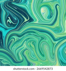 Abstract fluid swirl with teal, turquoise, and green tones, resembling marble flow art with natural organic textures and modern style.