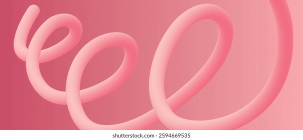 Abstract fluid swirling 3d pink shape, linear fluid spirals banner template, vector illustration.