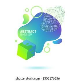 Abstract, fluid, trendy gradient banner in green and blue colors. Dynamical colored forms with lines, flowing liquid shapes and 3D elements. Template for design of a logo, presentation or flyer.