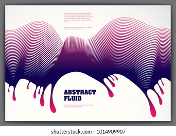 Abstract fluid vector background with colorful liquid drops wave. 3d colorful gradient motion art. Lined texture, dynamic surface, curve lines, flow shape.