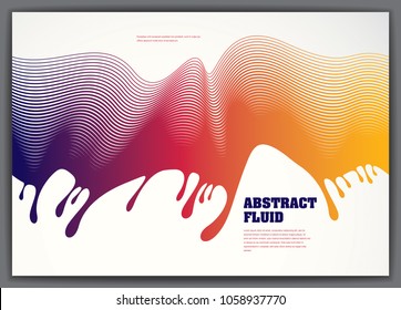 Abstract fluid vector background with colorful liquid drops wave. 3d colorful gradient motion art. Lined texture, dynamic surface, curve lines, flow shape.