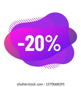 abstract fluid vector bubbles with discounts. discount 20 percent off sale offer purple color bubbles. abstract gradient banner with flowing liquid shapes illustration for promo advertising discounts