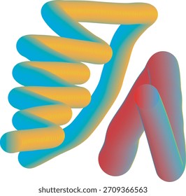 Formas 3D Abstractas, fluidas y vibrantes con un gradiente suave de amarillo, azul y rojo, creando un diseño dinámico y moderno.