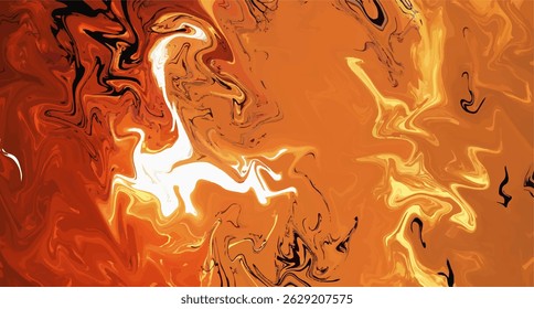 an abstract, fluid wallpaper with a marble texture. The dominant colors are shades of orange, brown, yellow, and white, with some black accents.