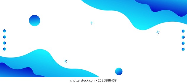 Abstract Fluid Wave Background with Minimalistic Blue Gradients and Floating Shapes - Modern Design for Web Banners, Digital Art, and Social Media Graphics