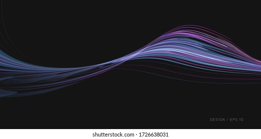 Abstract Fluid wave formed by blue and purple lines, futuristic graphic composition design element in 3d space