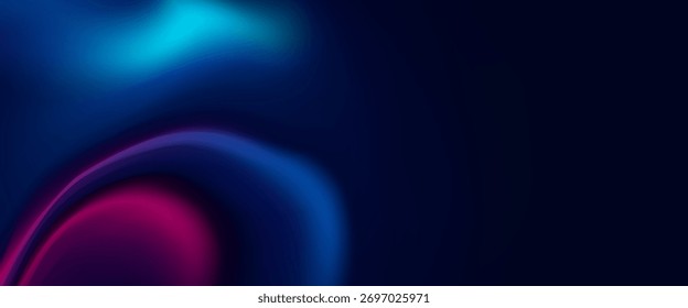 Abstract fluid wave with glowing neon colors of red, orange, blue, and pink blending into a dark background. Dynamic